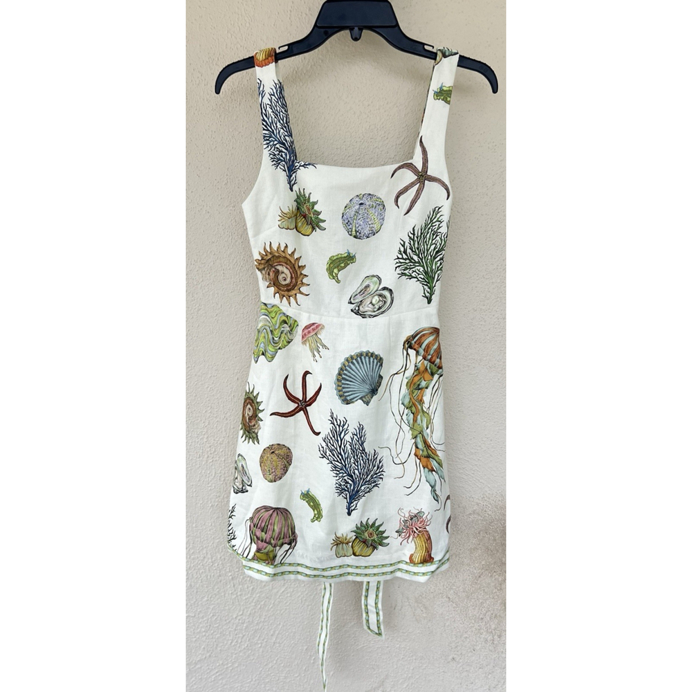NWT ALEMAIS Sea Sleeveless Linen Mini Dress Square Tie Back Size US 2 Vacation - Picture 9 of 14